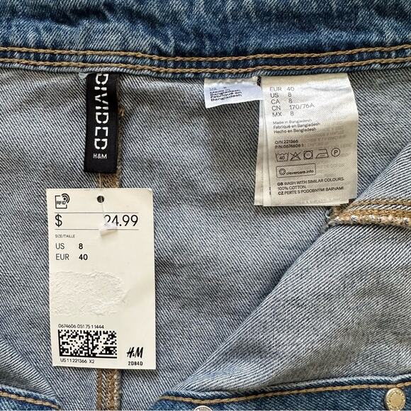 Divided Jean Skirt Cotton Denim Silver Button Front A-Line Jean Skirt Size 8 NEW - Picture 3 of 12